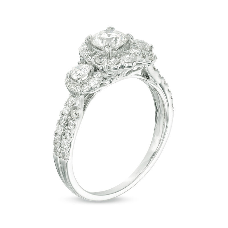 Main Image 3 of 1-1/3 CT. T.W. Diamond Past Present Future® Hexagonal Frame Engagement Ring in 14K White Gold