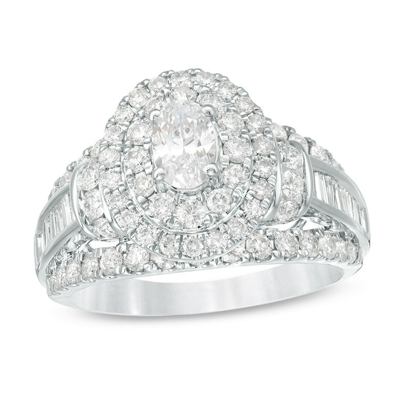 Main Image 1 of 2 CT. T.W. Oval Diamond Double Frame Collared Engagement Ring in 14K White Gold