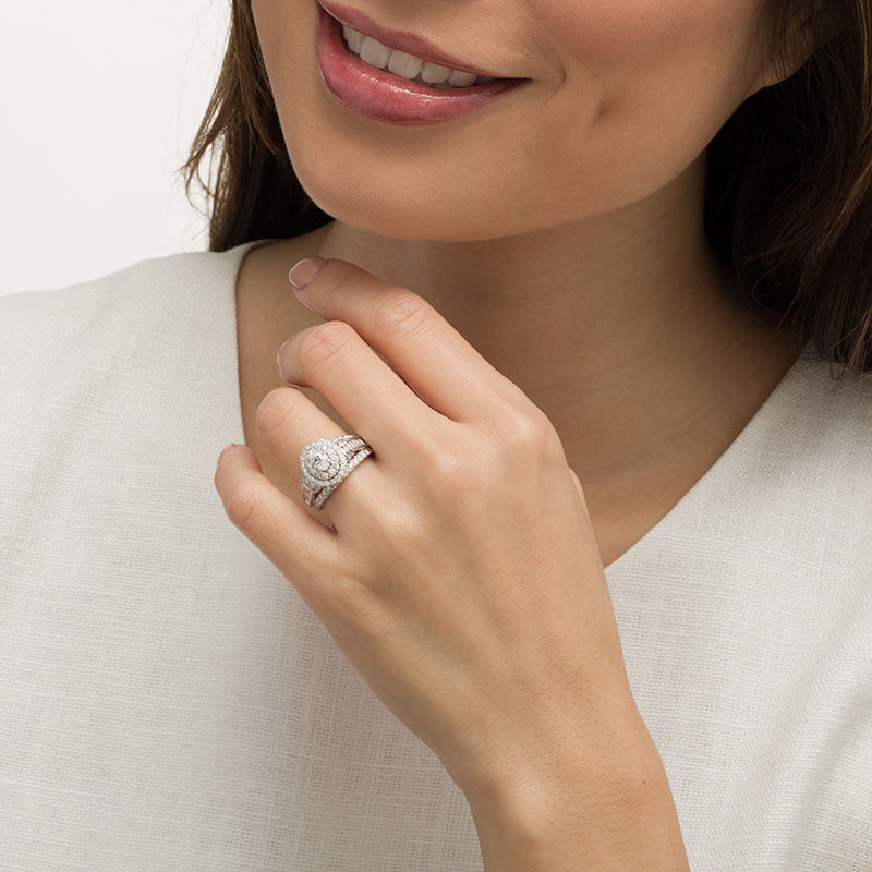 Main Image 2 of 2 CT. T.W. Oval Diamond Double Frame Collared Engagement Ring in 14K White Gold