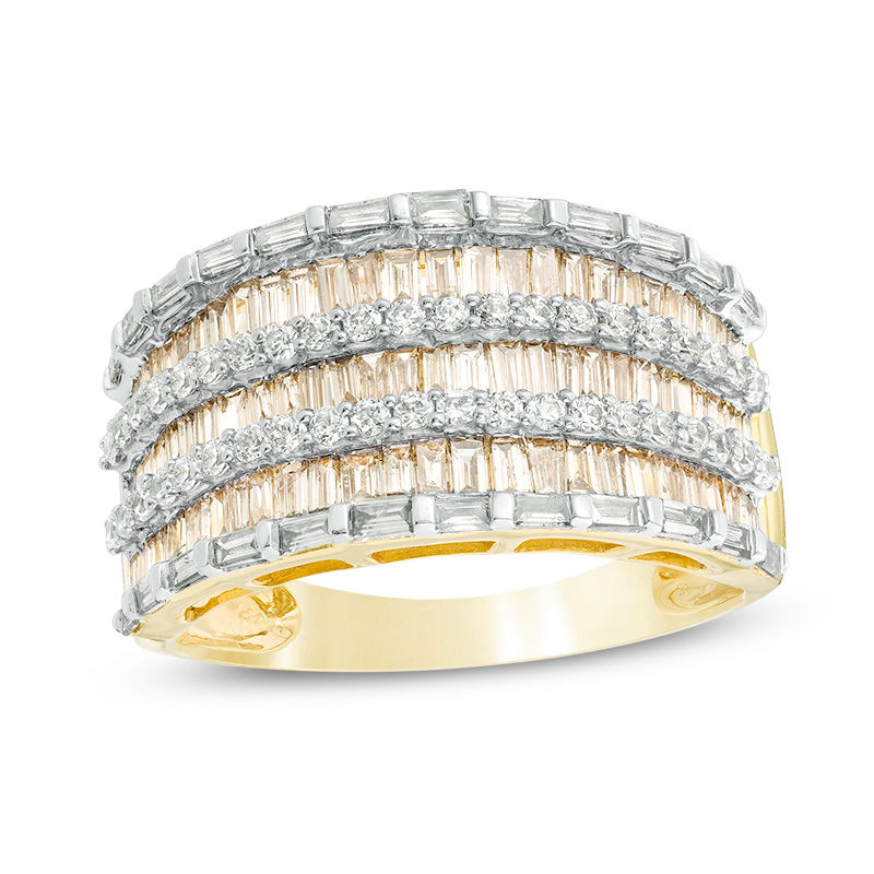 Main Image 1 of 1-3/4 CT. T.W. Champagne and White Diamond Multi-Row Band in 10K Gold