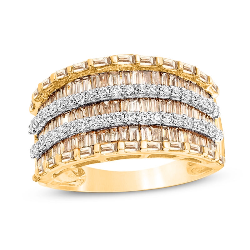 Main Image 1 of 1-3/4 CT. T.W. Champagne and White Diamond Multi-Row Band in 10K Gold