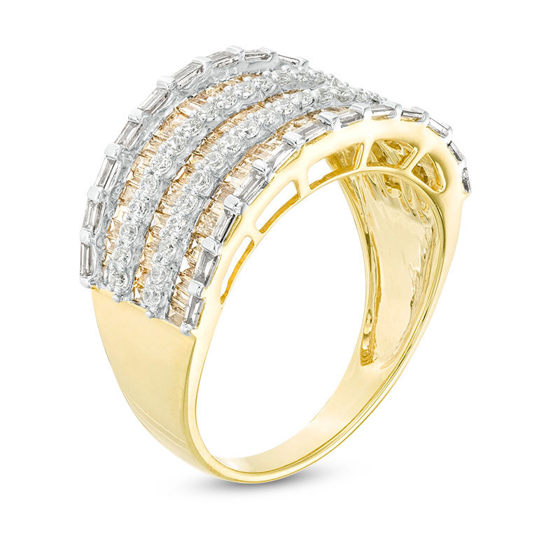 Main Image 2 of 1-3/4 CT. T.W. Champagne and White Diamond Multi-Row Band in 10K Gold