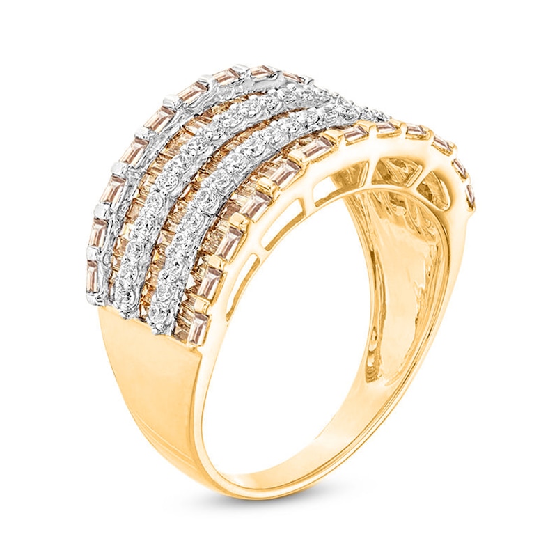 Main Image 2 of 1-3/4 CT. T.W. Champagne and White Diamond Multi-Row Band in 10K Gold