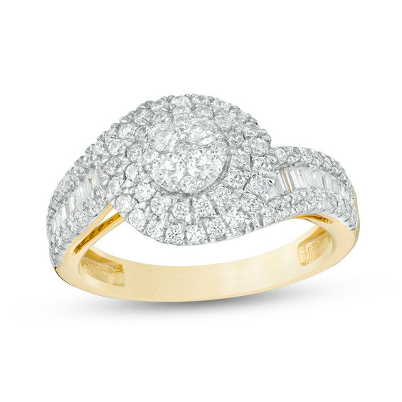 1 CT. T.W. Baguette and Round Composite Diamond Frame Bypass Engagement Ring in 10K Gold 1 CT. T.W. Baguette and Round Composite Diamond Frame Bypass Engagement Ring in 10K Gold