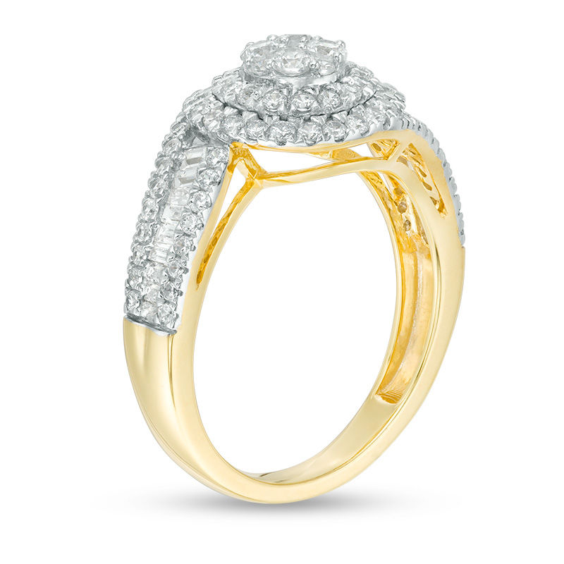 1 CT. T.W. Baguette and Round Composite Diamond Frame Bypass Engagement