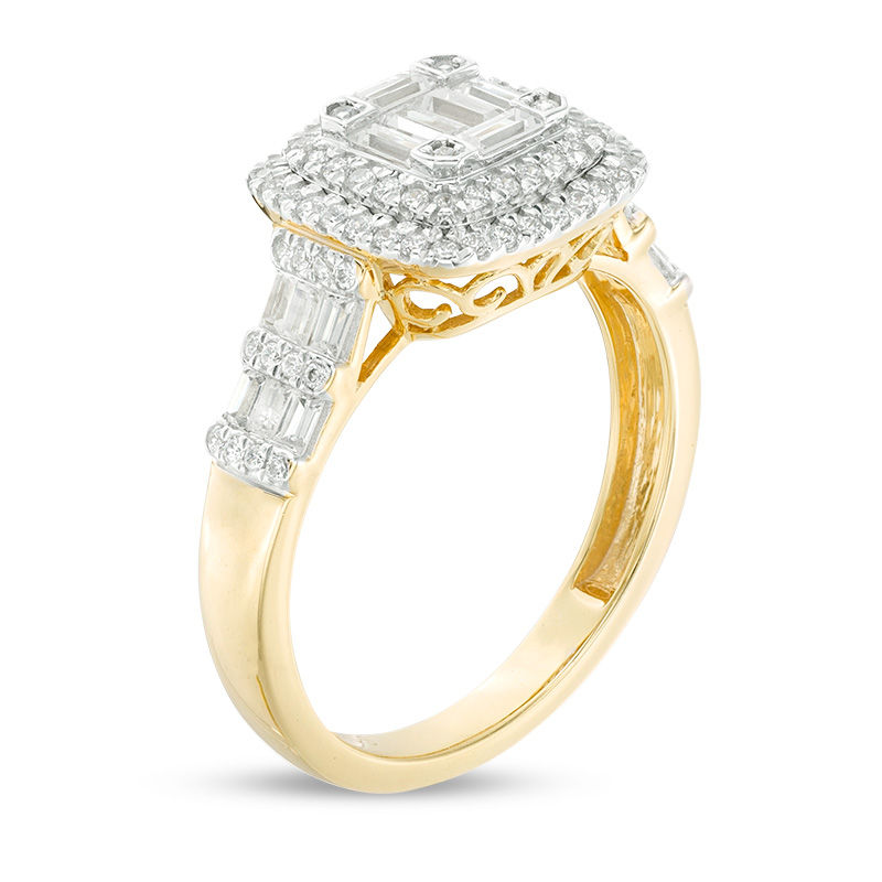 1 CT. T.W. Multi-Diamond Double Cushion Frame Engagement Ring in 10K Gold
