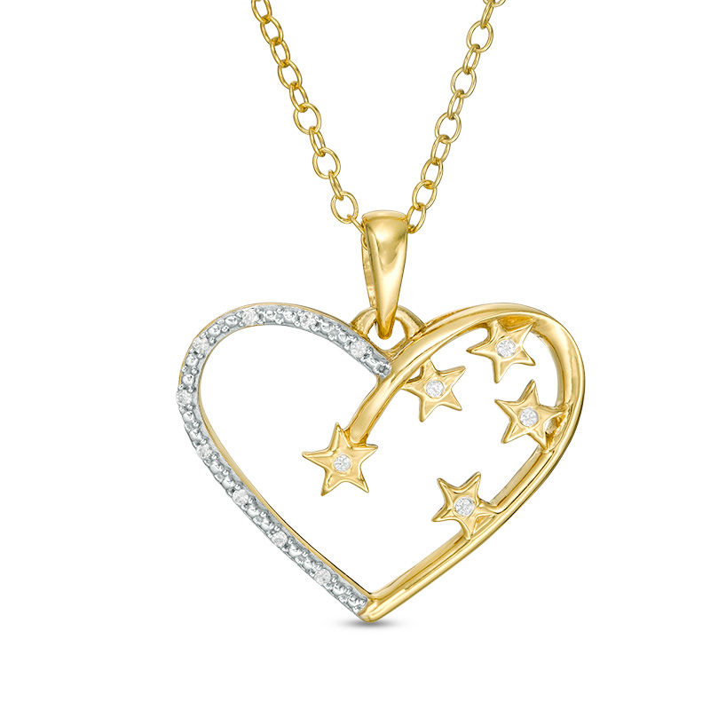 Main Image 1 of Diamond Accent Heart Outline and Scattered Star Pendant in Sterling Silver with 14K Gold Plate