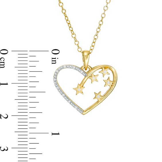 Diamond Accent Heart Outline and Scattered Star Pendant in Sterling Silver with 14K Gold Plate