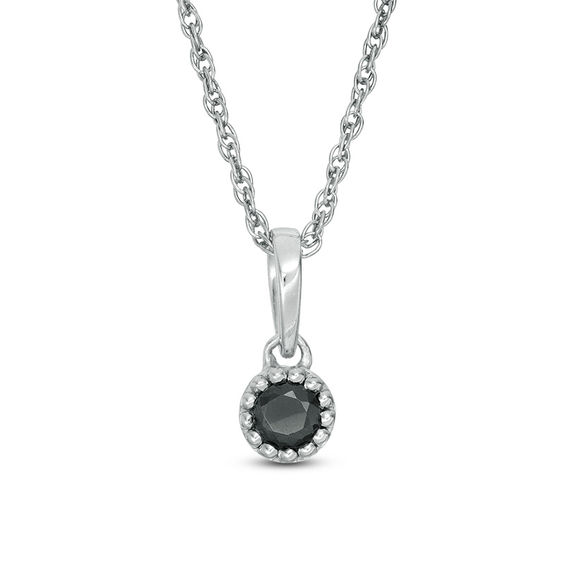 CT. Black Diamond Solitaire Beaded Frame Pendant in 10K White Gold
