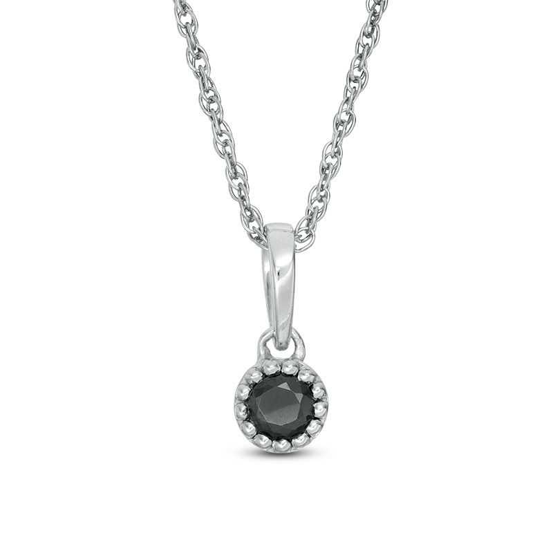 Main Image 1 of 1/10 CT. Black Diamond Solitaire Beaded Frame Pendant in 10K White Gold