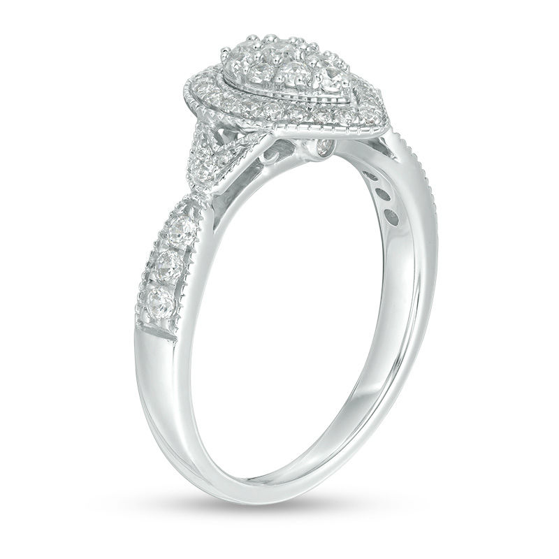 Main Image 2 of 1/2 CT. T.W. Multi-Diamond Double Pear-Shaped Frame Vintage-Style Engagement Ring in 10K White Gold
