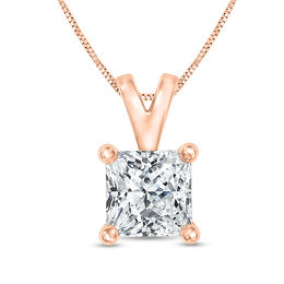 1/2 CT. Certified Princess-Cut Diamond Solitaire Pendant in 14K Rose Gold (I/SI2)