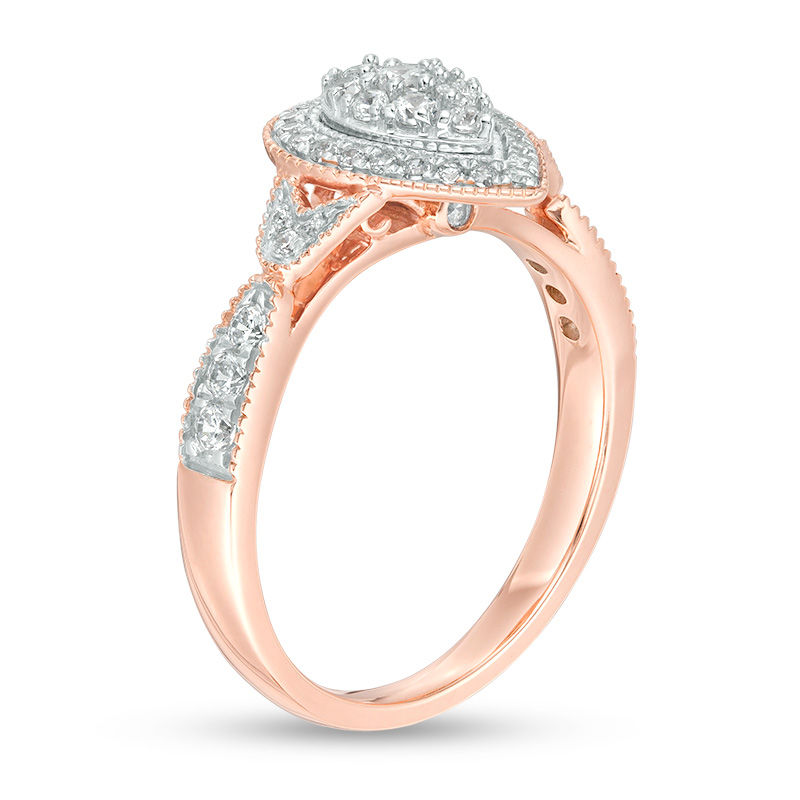 1/2 CT. T.W. Multi-Diamond Double Pear-Shaped Frame Vintage-Style Engagement Ring in 10K Rose Gold