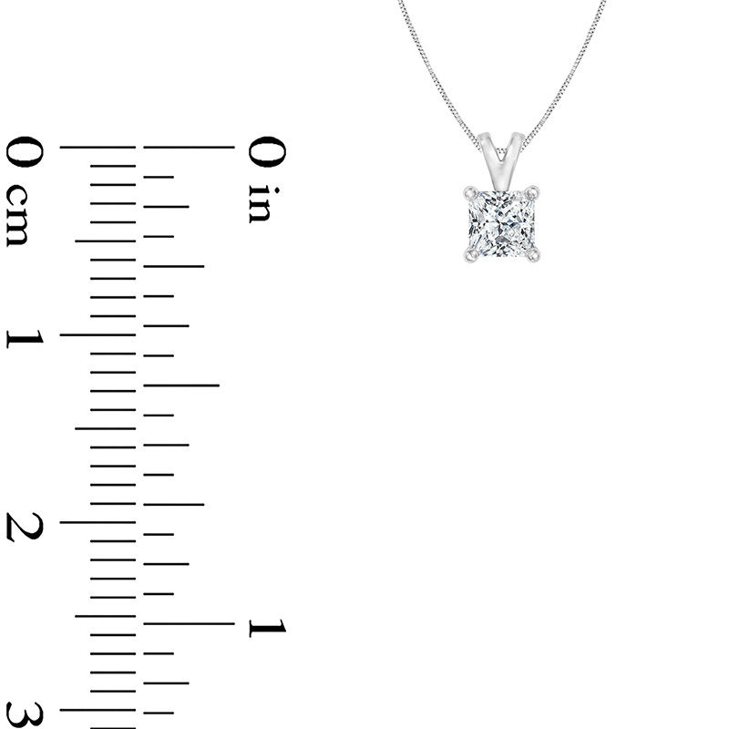 Main Image 2 of 1/4 CT. Certified Princess-Cut Diamond Solitaire Pendant in 14K White Gold (I/SI2)