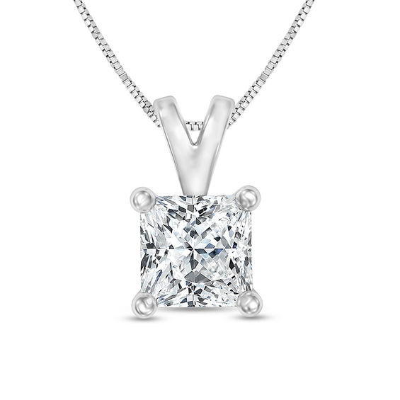 1/3 CT. Certified Princess-Cut Diamond Solitaire Pendant in 14K White Gold  (I/SI2)