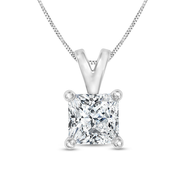 Main Image 1 of 1/2 CT. Certified Princess-Cut Diamond Solitaire Pendant in 14K White Gold (I/SI2)
