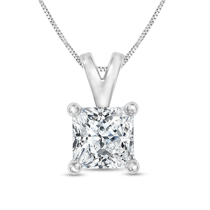 Main Image 1 of 3/4 CT. Certified Princess-Cut Diamond Solitaire Pendant in 14K White Gold (I/SI2)