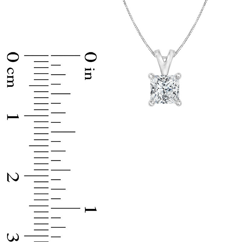 Main Image 2 of 3/4 CT. Certified Princess-Cut Diamond Solitaire Pendant in 14K White Gold (I/SI2)