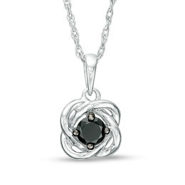 1/5 CT. Black Diamond Solitaire Love Knot Pendant in 10K White Gold