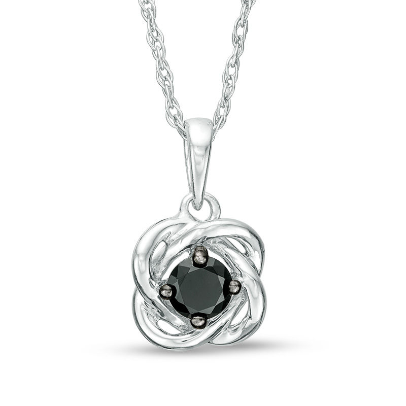 Main Image 1 of 1/5 CT. Black Diamond Solitaire Love Knot Pendant in 10K White Gold