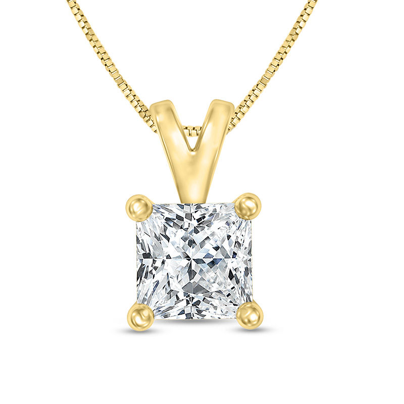 Main Image 1 of 1/4 CT. Certified Princess-Cut Diamond Solitaire Pendant in 14K Gold (I/SI2)