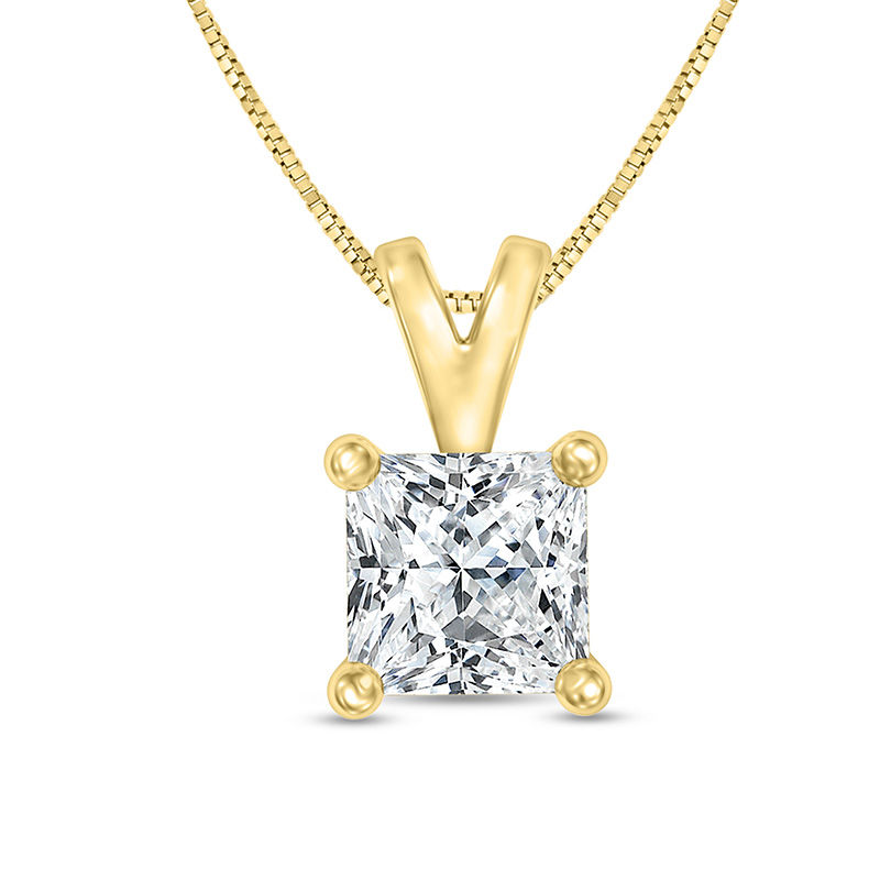 Main Image 1 of 1/3 CT. Certified Princess-Cut Diamond Solitaire Pendant in 14K Gold (I/SI2)