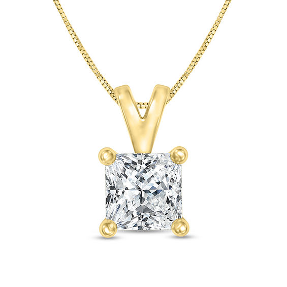 1/ CT. Certified Princess-Cut Diamond Solitaire Pendant in 14K Gold (I/Si2
