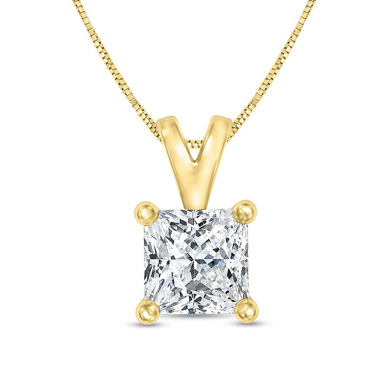 Main Image 1 of 1/2 CT. Certified Princess-Cut Diamond Solitaire Pendant in 14K Gold (I/SI2)