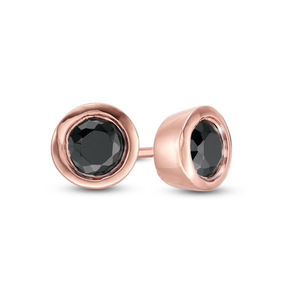 5/8 CT. T.W. Enhanced Black Diamond Bezel-Set Solitaire Stud Earrings in 10K Rose Gold 5/8 CT. T.W. Enhanced Black Diamond Bezel-Set Solitaire Stud Earrings in 10K Rose Gold