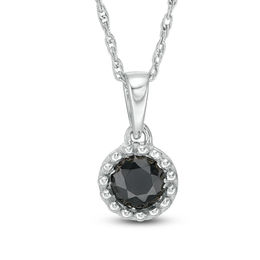 3/8 CT. Black Diamond Solitaire Beaded Frame Pendant in 10K White Gold