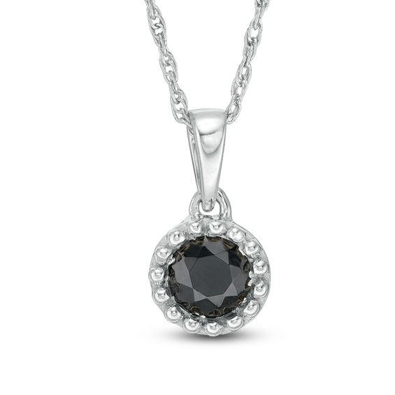 3/8 CT. Black Diamond Solitaire Beaded Frame Pendant in 10K White Gold