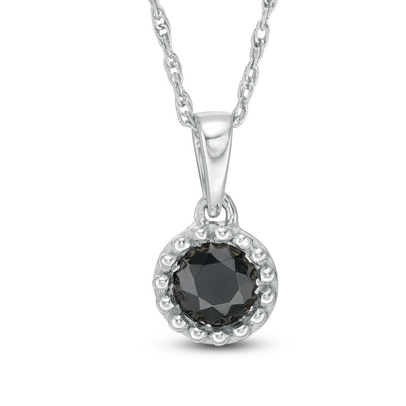 Main Image 1 of 3/8 CT. Black Diamond Solitaire Beaded Frame Pendant in 10K White Gold