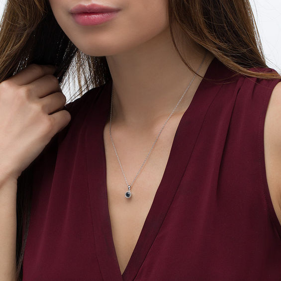 3/8 CT. Black Diamond Solitaire Beaded Frame Pendant in 10K White Gold