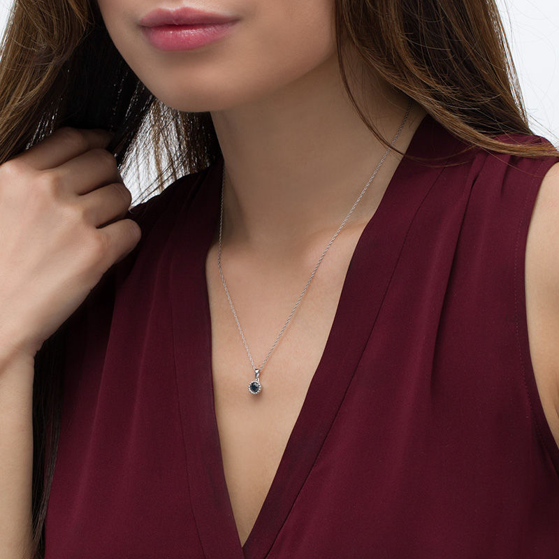 Main Image 2 of 3/8 CT. Black Diamond Solitaire Beaded Frame Pendant in 10K White Gold