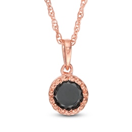 3/8 CT. Black Diamond Solitaire Beaded Frame Pendant in 10K Rose Gold