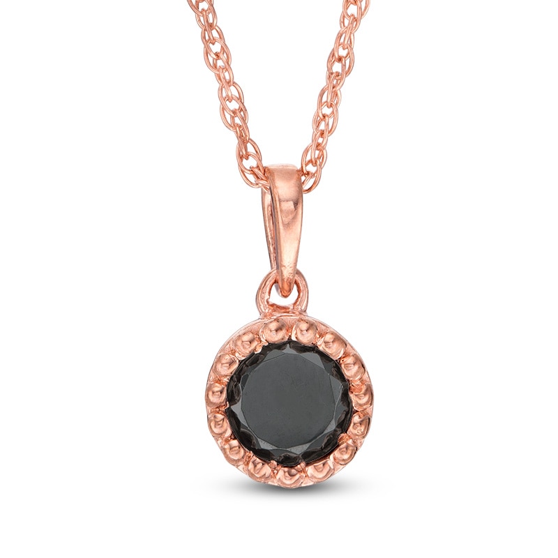 Main Image 1 of 3/8 CT. Black Diamond Solitaire Beaded Frame Pendant in 10K Rose Gold