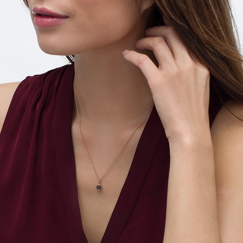 Main Image 2 of 3/8 CT. Black Diamond Solitaire Beaded Frame Pendant in 10K Rose Gold
