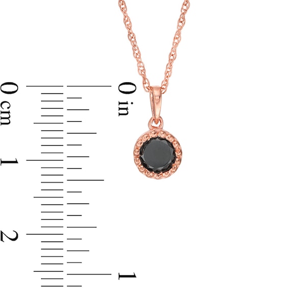 3/8 CT. Black Diamond Solitaire Beaded Frame Pendant in 10K Rose Gold