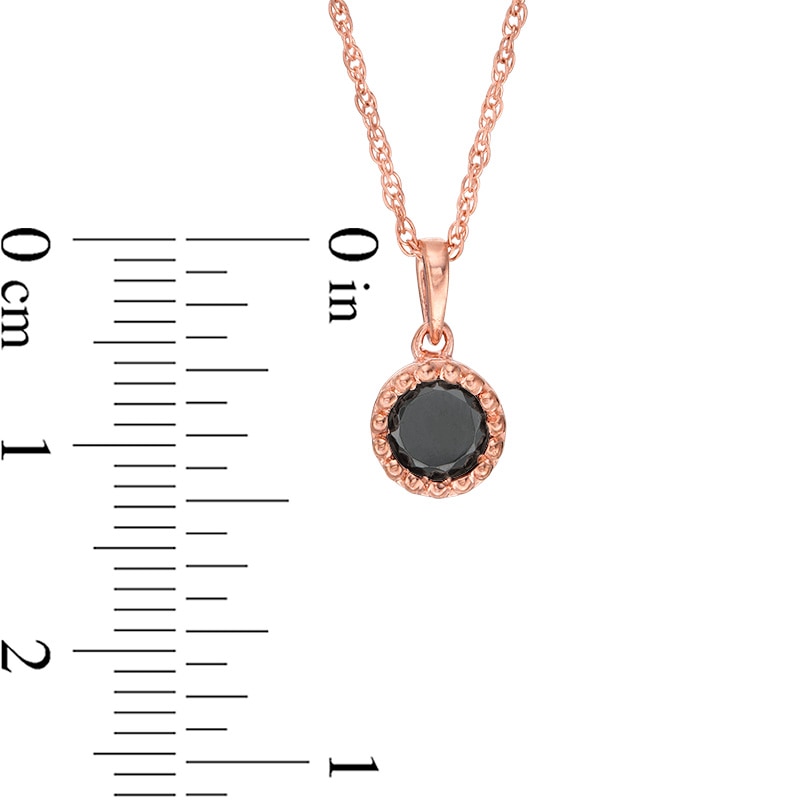 Main Image 3 of 3/8 CT. Black Diamond Solitaire Beaded Frame Pendant in 10K Rose Gold