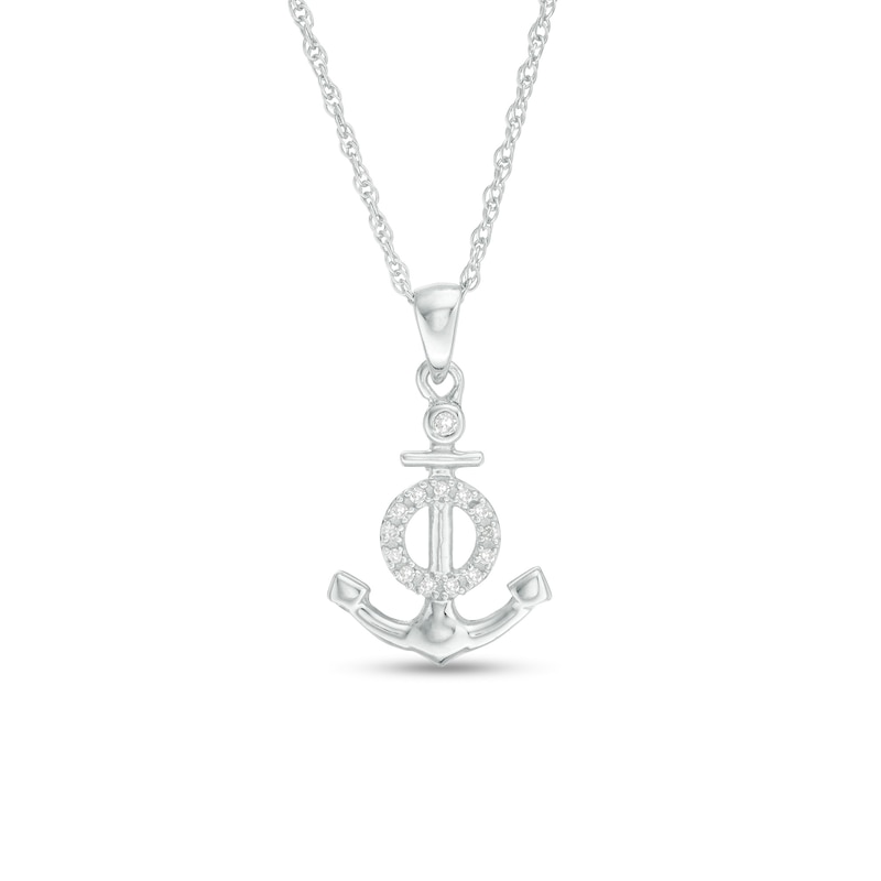 1/20 CT. T.W. Diamond Anchor with Circle Pendant in Sterling Silver