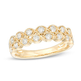1/2 CT. T.W. Certified Diamond Vintage-Style Double Row Ring in 14K Gold (I/I1)