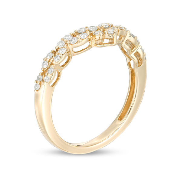 1/3 CT. T.w. Certified Diamond Double Row Chevron Ring in 14K Gold (I/I1)