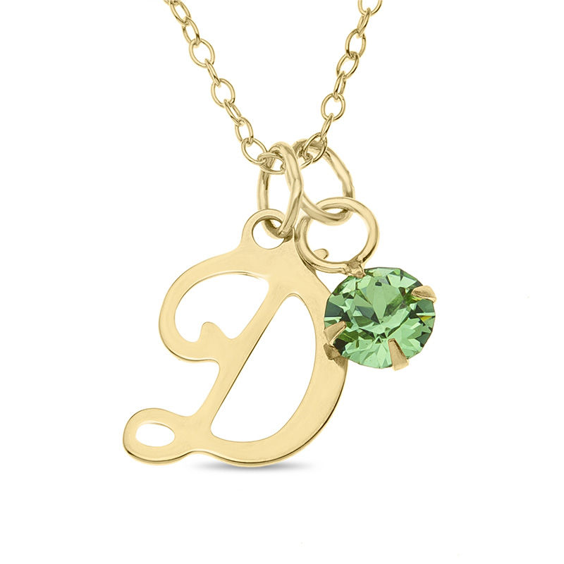 Zales 5.0mm Simulated Birthstone and Initial Charm Pendant in 10K Gold (1 Stone and Initial)