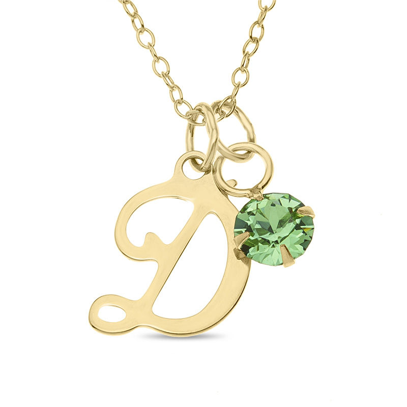 5.0mm Simulated Birthstone and Initial Charm Pendant in 10K Gold (1 Stone and Initial)