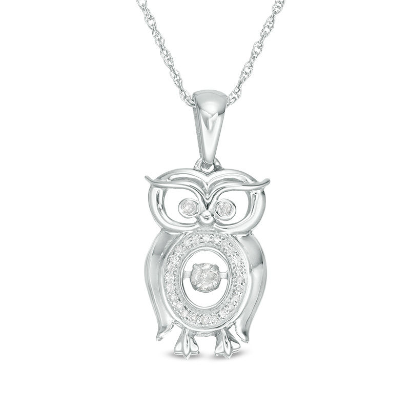 Main Image 1 of 0.19 CT. T.W. Diamond Owl Pendant in Sterling Silver