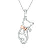 Thumbnail Image 0 of 0.19 CT. T.W. Diamond Cat with Bow Pendant in Sterling Silver and 14K Rose Gold Plate