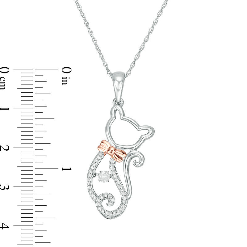 0.19 CT. T.W. Diamond Cat with Bow Pendant in Sterling Silver and 14K Rose Gold Plate