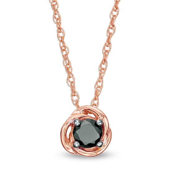 3/8 CT. Black Diamond Solitaire Swirl Frame Pendant in 10K Rose Gold