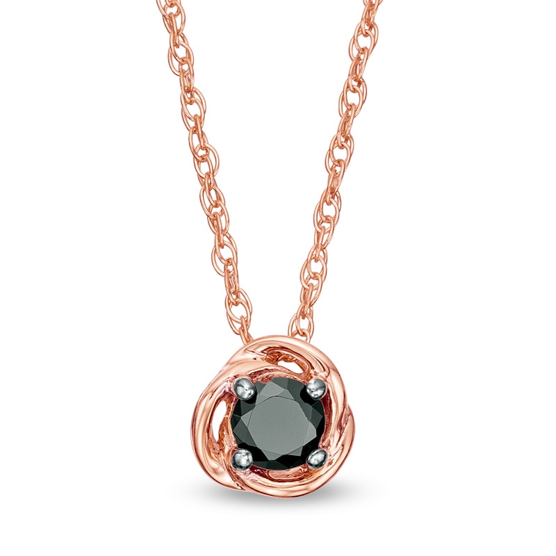 Main Image 1 of 3/8 CT. Black Diamond Solitaire Swirl Frame Pendant in 10K Rose Gold