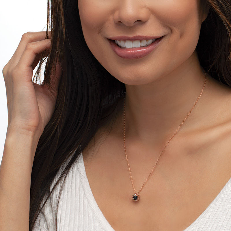 Main Image 2 of 3/8 CT. Black Diamond Solitaire Swirl Frame Pendant in 10K Rose Gold